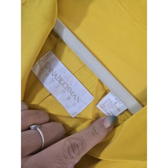 Vtg Dana Buchman 100% Silk Yellow Button Down Blazer, Size 8P - Picture 4 of 8